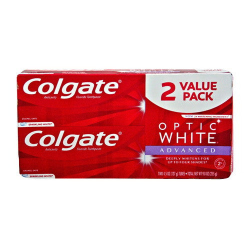Colgate Optic White Advanced Whitening Toothpaste, Sparkling White, 4.5Oz/2Ea